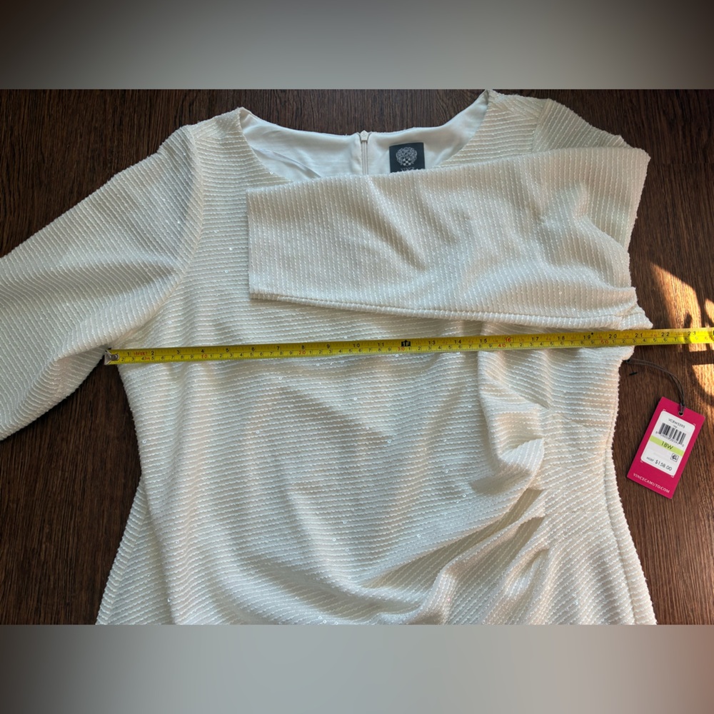 Vince Camuto NWT White Sequins Ruched Waist Mini Dress w/ Long Sleeves- Size 18W - Picture 12 of 13
